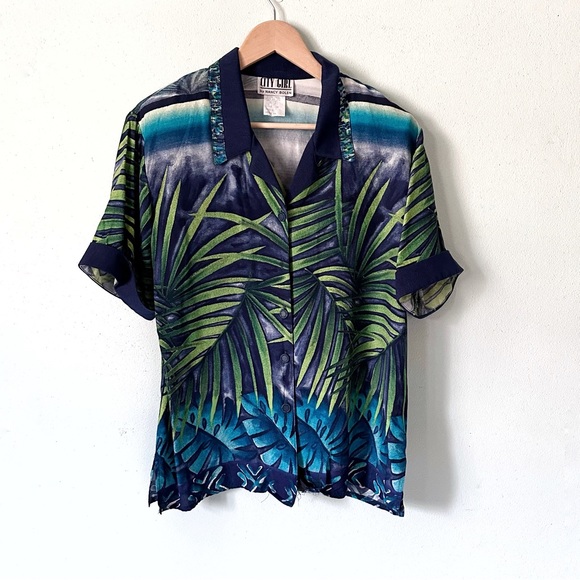 Vintage City Girl Nancy Bolen Palm Leaf Print Shirt Top Size 8 Rayon - Picture 8 of 8